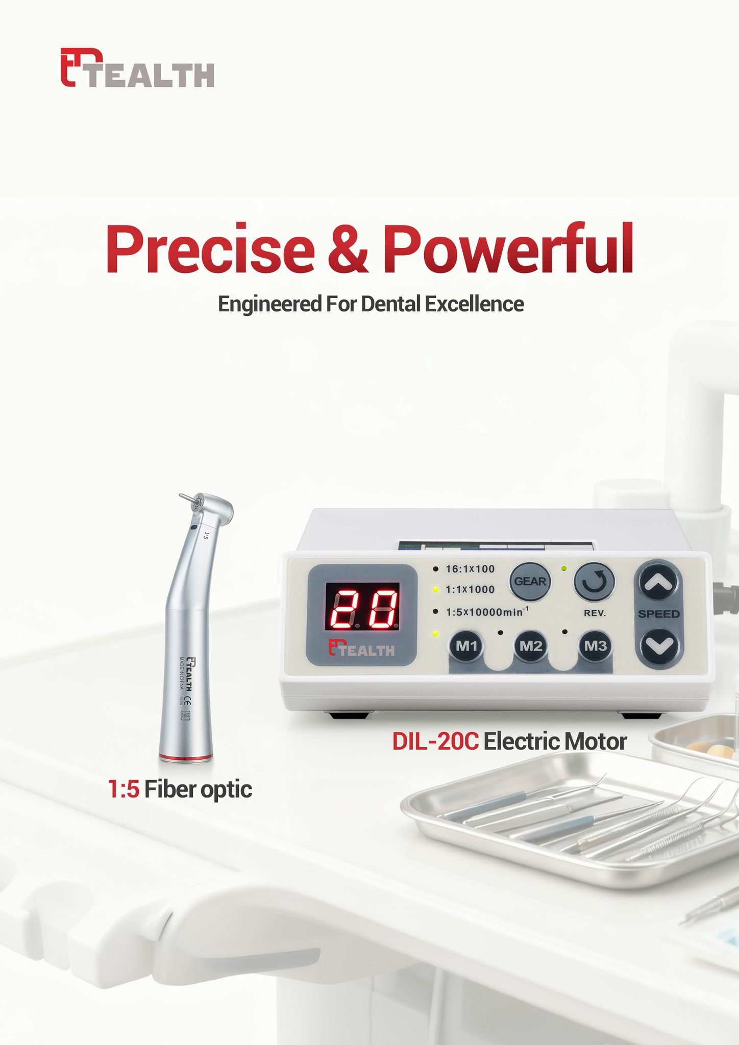 Electric Micromotor and Contra Angle Kit 1:5 Fiber Optic Model : DIL-20C (Tealth)