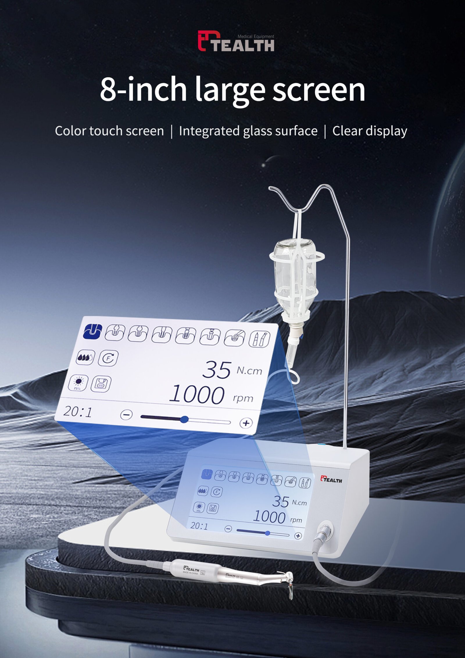 Dental Implant Motor Touch Screen Machine with Fiber Optic Handpiece Model : EM-3 Implant Motor (Tealth)